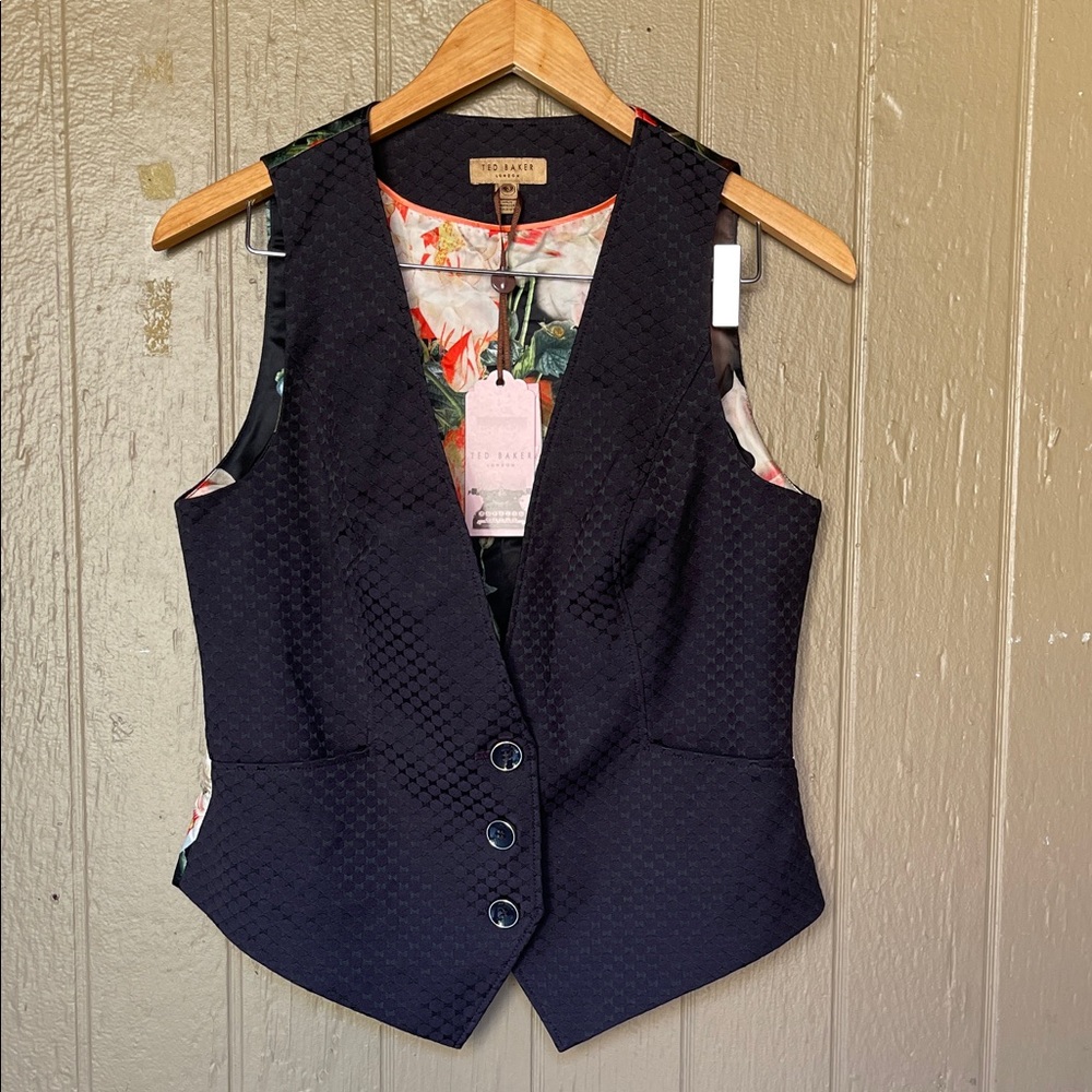 Ted Baker Black Textured Vest  in diamond jacquard waistcoat